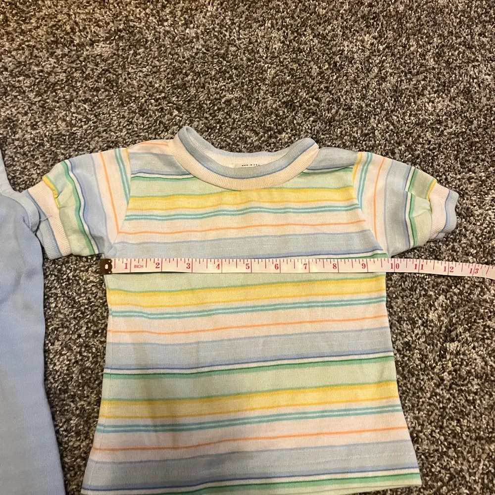 Vintage Health-Tex Overalls Outfit 18 Month Boy Blue Shoe USA Made Striped‎ 90s